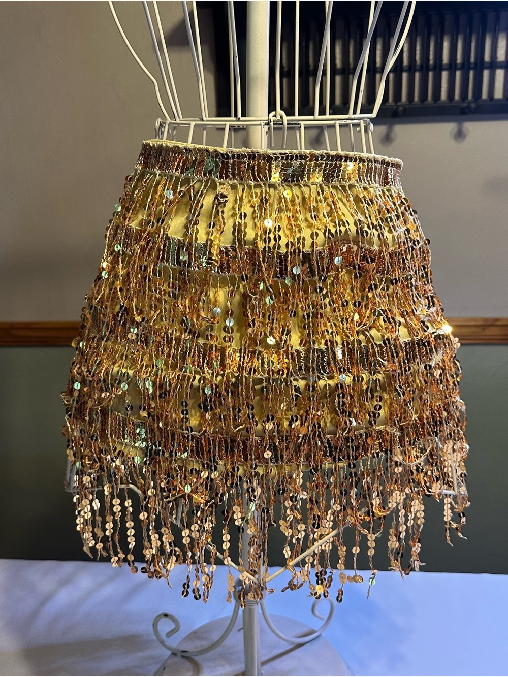 Spirit Gold Sequin Fringe Mini Skirt size small